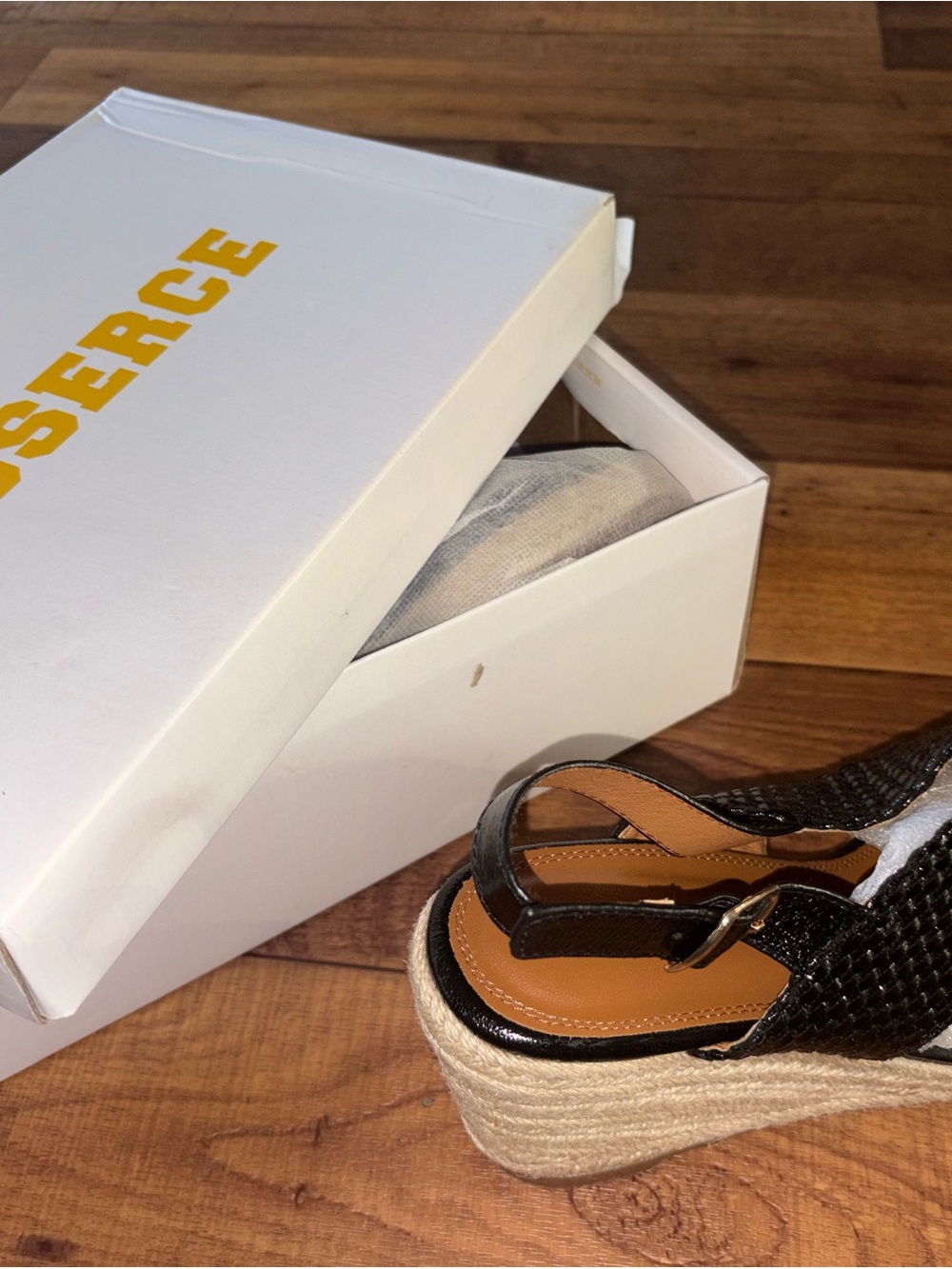 Goserce Womens Black Woven Crisscross Espadrille Wedge Sandals Size 9.5 NIB